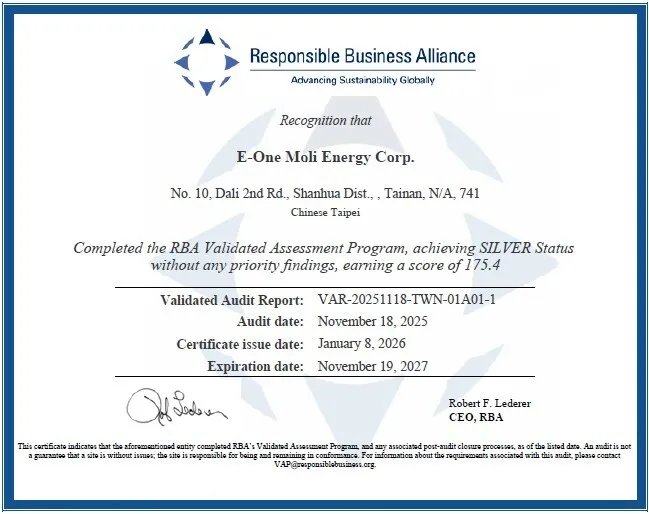 Molicel Achieves RBA Silver Status, Setting a New Benchmark for Ethical Battery Manufacturing